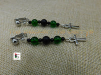 African Silver Ankh Clip On Earrings Black  Green Handmade Black Owned Women Jewelry