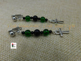 African Silver Ankh Clip On Earrings Black  Green Handmade Black Owned Women Jewelry
