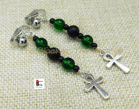 African Silver Ankh Clip On Earrings Black  Green Handmade Black Owned Women Jewelry