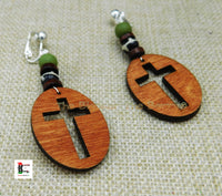 Wooden Cross Clip On Earrings Handmade Black Owned Women Jewelry