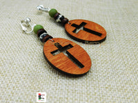 Wooden Cross Clip On Earrings Handmade Black Owned Women Jewelry
