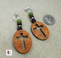Wooden Cross Clip On Earrings Handmade Black Owned Women Jewelry