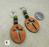 Wooden Cross Clip On Earrings Handmade Black Owned Women Jewelry