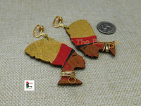 Wooden Clip On Earrings Women Silhouette Red Gold Black Handmade Black Owned Women Jewelry
