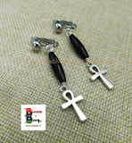 African Silver Ankh Clip On Earrings Black Handmade Black Owned Women Jewelry