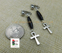 African Silver Ankh Clip On Earrings Black Handmade Black Owned Women Jewelry