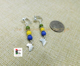 Small Africa Clip On Earrings Beaded Yellow Green Blue Antique Silver Jewelry