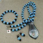 Summer Jewelry Women Blue Glass Pendant Beaded Women Jewelry Set Handmade