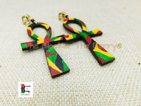 Ankh Earrings Clip On Hand Painted Red Yellow Green Black Afrocentric Handmade Black Owned