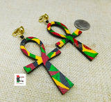 Ankh Earrings Clip On Hand Painted Red Yellow Green Black Afrocentric Handmade Black Owned