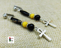 Ankh Clip On Earrings Yellow Black Handmade Black Owned Women Jewelry