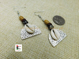 Silver Clip On Earrings Beaded Dangle Wood Women Ethnic Jewelry Non Pierced Black Owned