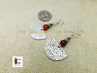 Silver Clip On Earrings Beaded Dangle Red Women Ethnic Jewelry Non Pierced Black Owned