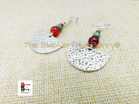 Silver Clip On Earrings Beaded Dangle Red Women Ethnic Jewelry Non Pierced Black Owned