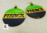 Fierce Wooden Clip On Earrings Green Yellow Black Jamaican Handmade Hand Painted Jewelry