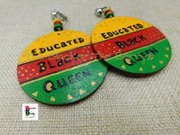 Educated Black Queen Clip On Earrings Hand Painted Women Jewelry Handmade Afrocentric African Non Pierced