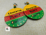 Educated Black Queen Clip On Earrings Hand Painted Women Jewelry Handmade Afrocentric African Non Pierced