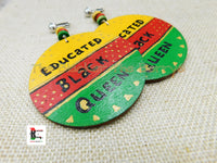 Educated Black Queen Clip On Earrings Hand Painted Women Jewelry Handmade Afrocentric African Non Pierced