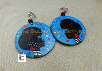 Black Women Clip-On Earrings Hand Painted Red Blue Handmade Non Pierced