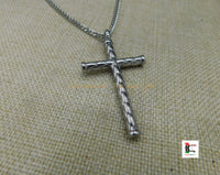 Silver Christian Cross Stainless Steel Jewelry Large Religious Men Necklace 24 Inches