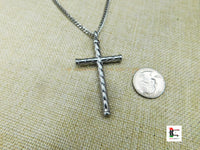 Silver Christian Cross Stainless Steel Jewelry Large Religious Men Necklace 24 Inches