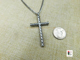 Silver Christian Cross Stainless Steel Jewelry Large Religious Men Necklace 24 Inches