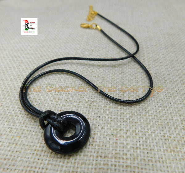 Natural Stone Necklace Black Agate Jewelry Adjustable