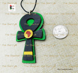Large Ankh Necklace, African necklace, RBG, Rasta, Pan African, Wood Ankh, for Men Women