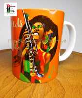 Black Woman Mug Cup Abstract Music Feeds The Soul Orange Afrocentric Handmade Black Owned Business
