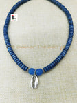 Small Silver Cowrie Necklace Deep Blue Beaded Jewelry Handmade