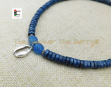 Small Silver Cowrie Necklace Deep Blue Beaded Jewelry Handmade