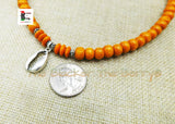 Small Silver Cowrie Necklace Orange Beaded Jewelry Handmade