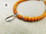 Small Silver Cowrie Necklace Orange Beaded Jewelry Handmade