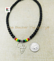Silver Africa Ankh Necklace Rasta Black Beaded Jewelry Handmade