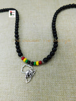 Silver Africa Elephant Necklace Rasta Black Beaded Jewelry Handmade