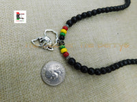 Silver Africa Elephant Necklace Rasta Black Beaded Jewelry Handmade