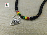 Silver Africa Elephant Necklace Rasta Black Beaded Jewelry Handmade