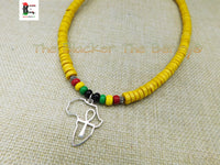 Silver Africa Ankh Necklace Yellow Beaded Rasta Jewelry Handmade
