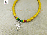 Silver Africa Ankh Necklace Yellow Beaded Rasta Jewelry Handmade