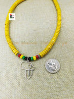 Silver Africa Ankh Necklace Yellow Beaded Rasta Jewelry Handmade