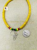 Silver Africa Ankh Necklace Yellow Beaded Rasta Jewelry Handmade