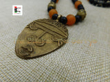Men Tribal Jewelry African Face Necklaces Brass Black Orange Beaded Gifts Ideas for Him