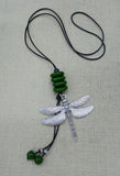 Silver Dragonfly Necklaces Green Beaded Long