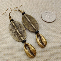 Cowrie Earrings Antique Bronze Women Ethnic