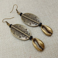 Cowrie Earrings Antique Bronze Women Ethnic