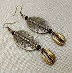 Cowrie Earrings Antique Bronze Women Ethnic