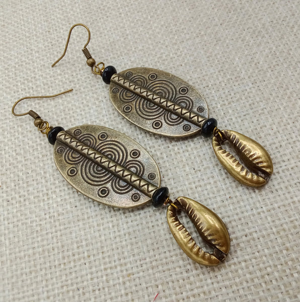 Cowrie Earrings Antique Bronze Women Ethnic