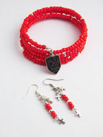 Christian Bracelet Jewelry Earrings Charm Red Silver Beaded