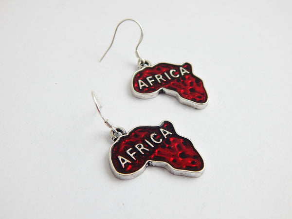 Africa Earrings Silver Jewelry Red African Ethnic Afrocentric