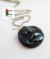 African Necklace Jewelry Tribal Pendant Face Chain Antique Silver Lips Nose Handmade Men Women